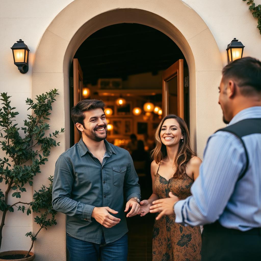 Couple being warmly greeted at a Mallorca restaurant