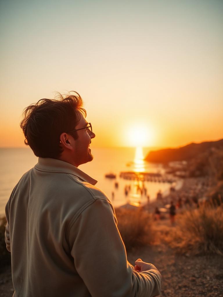 Traveler watching a Mediterranean sunset
